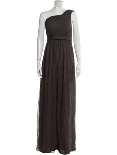 Pre-owned Jenny Yoo Silk Long Dress In Brown