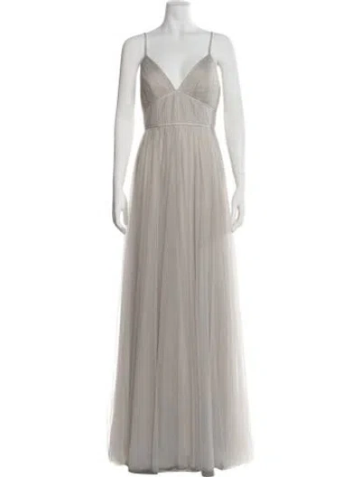 Pre-owned Jenny Yoo Square Neckline Long Dress In Gray