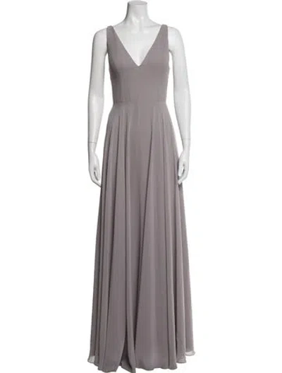 Pre-owned Jenny Yoo Square Neckline Long Dress In Grey