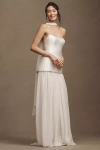 Jenny Yoo Stormy Strapless Drop-waist Chiffon Skirt Wedding Gown With Scarf
