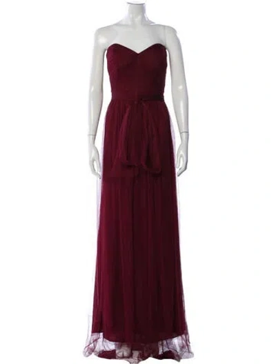 Pre-owned Jenny Yoo Strapless Long Dress In Burgundy