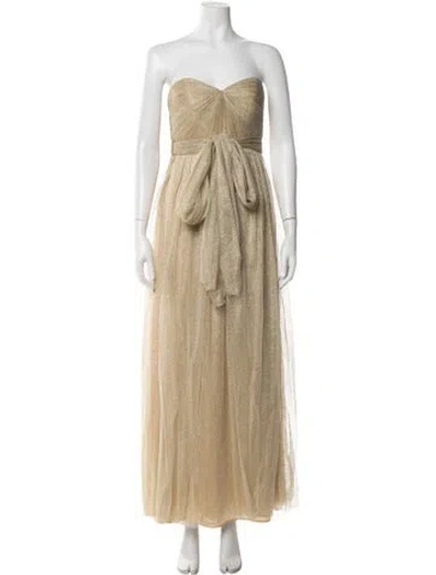 Pre-owned Jenny Yoo Strapless Long Dress In Gold