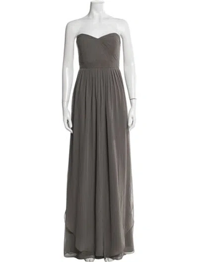 Pre-owned Jenny Yoo Strapless Long Dress In Gray