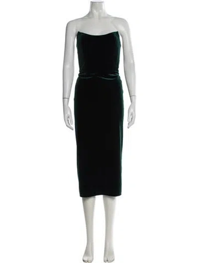 Pre-owned Jenny Yoo Velvet Midi Length Dress In Green