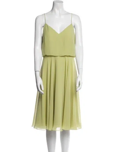 Pre-owned Jenny Yoo V-neck Knee-length Dress In Green