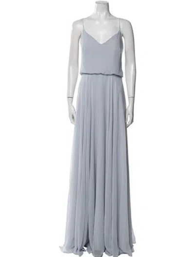 Pre-owned Jenny Yoo V-neck Long Dress In Blue