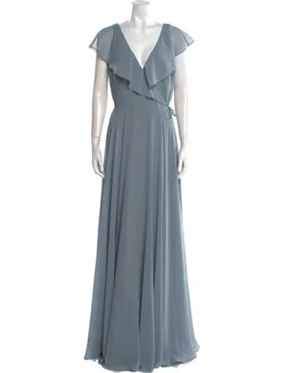 Pre-owned Jenny Yoo V-neck Long Dress In Blue