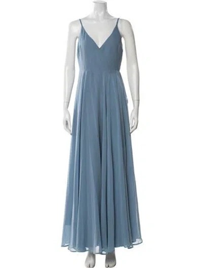 Pre-owned Jenny Yoo V-neck Long Dress In Blue