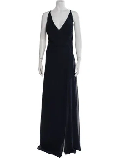 Pre-owned Jenny Yoo V-neck Long Dress In Blue