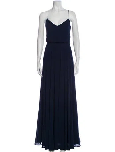 Pre-owned Jenny Yoo V-neck Long Dress In Blue