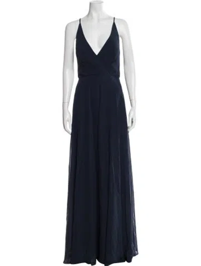 Pre-owned Jenny Yoo V-neck Long Dress In Blue