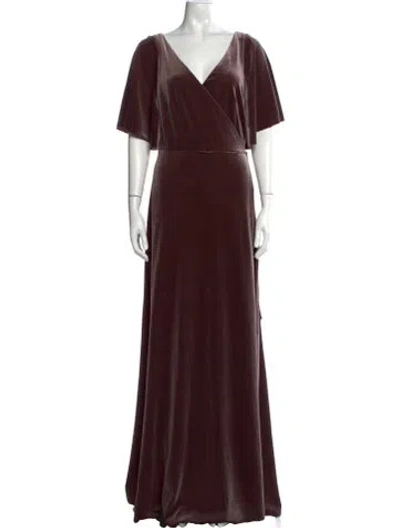Pre-owned Jenny Yoo V-neck Long Dress In Burgundy