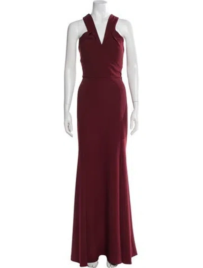 Pre-owned Jenny Yoo V-neck Long Dress In Burgundy