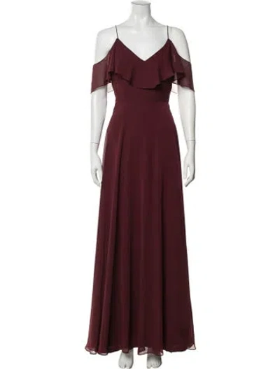 Pre-owned Jenny Yoo V-neck Long Dress In Burgundy