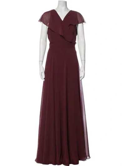 Pre-owned Jenny Yoo V-neck Long Dress In Burgundy