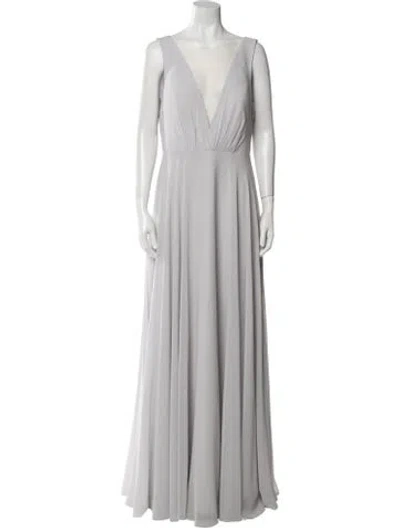 Pre-owned Jenny Yoo V-neck Long Dress In Gray