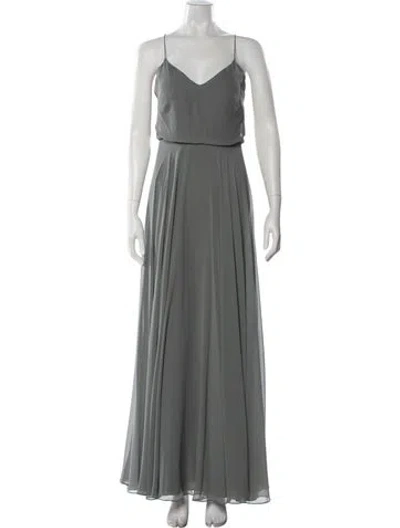 Pre-owned Jenny Yoo V-neck Long Dress In Gray