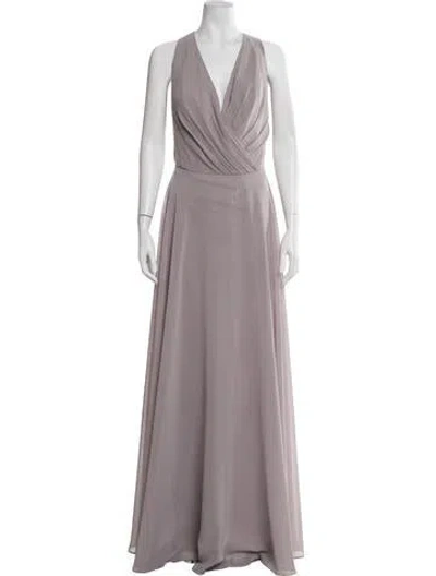 Pre-owned Jenny Yoo V-neck Long Dress In Gray