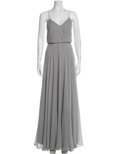 Pre-owned Jenny Yoo V-neck Long Dress In Gray