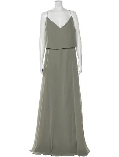 Pre-owned Jenny Yoo V-neck Long Dress In Green