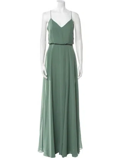Pre-owned Jenny Yoo V-neck Long Dress In Green