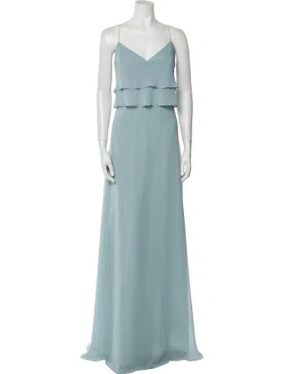 Pre-owned Jenny Yoo V-neck Long Dress In Green