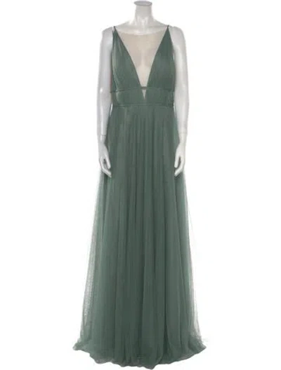 Pre-owned Jenny Yoo V-neck Long Dress In Green