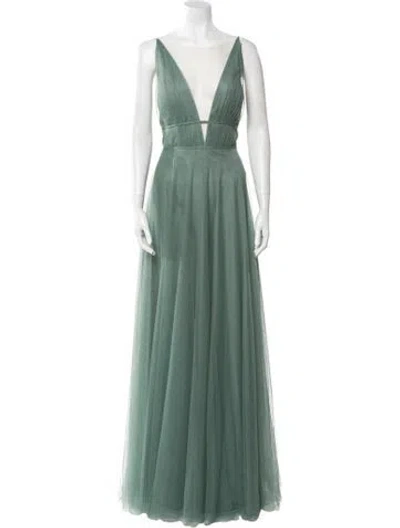 Pre-owned Jenny Yoo V-neck Long Dress In Green