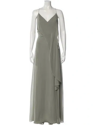 Pre-owned Jenny Yoo V-neck Long Dress In Green
