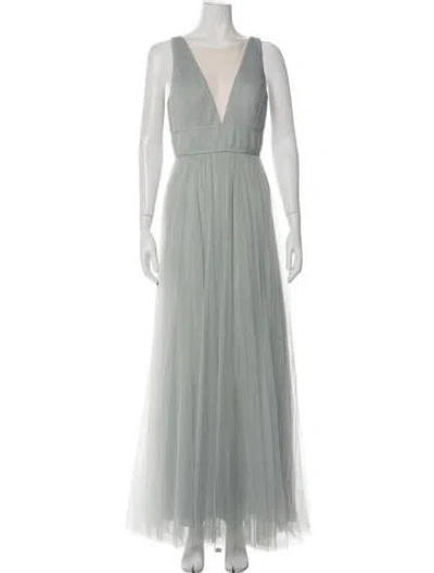 Pre-owned Jenny Yoo V-neck Long Dress In Green