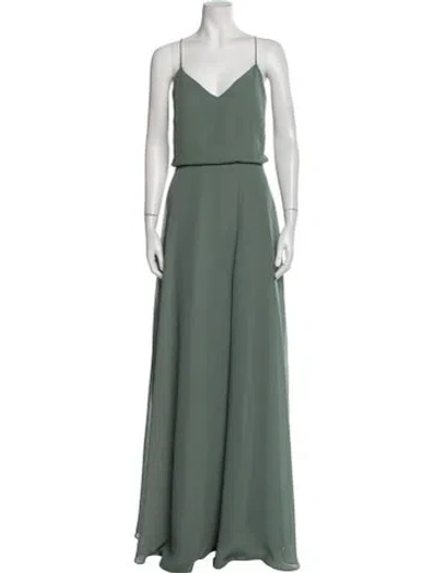 Pre-owned Jenny Yoo V-neck Long Dress In Green