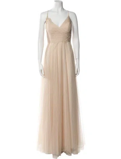 Pre-owned Jenny Yoo V-neck Long Dress In Neutral