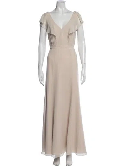Pre-owned Jenny Yoo V-neck Long Dress In Neutral