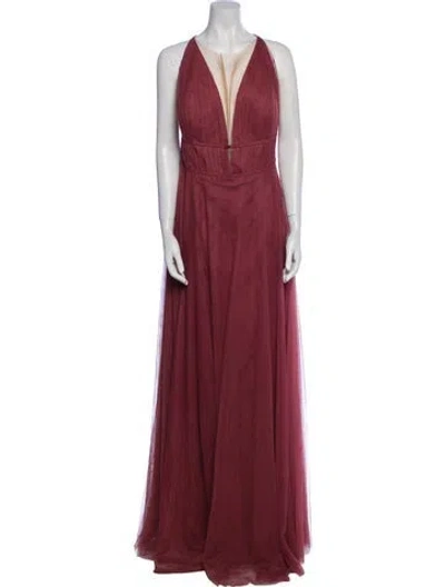Pre-owned Jenny Yoo V-neck Long Dress In Red