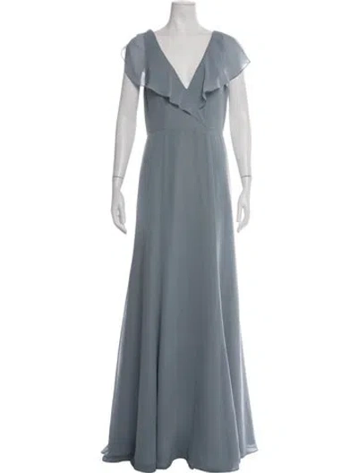 Pre-owned Jenny Yoo V-neck Long Dress W/ Tags In Blue