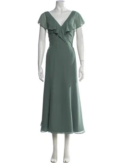 Pre-owned Jenny Yoo V-neck Midi Length Dress In Green
