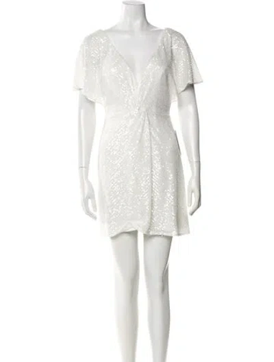 Pre-owned Jenny Yoo V-neck Mini Dress W/ Tags In Metallic/white
