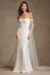 Jenny Yoo,jenny By Jenny Yoo Jenny By Jenny Yoo Olivia Long-sleeve Off-the-shoulder Scoop-neck Column Wedding Gown In White
