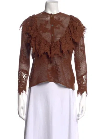 Pre-owned Jen's Pirate Booty Lace Pattern Crew Neck Top In Brown