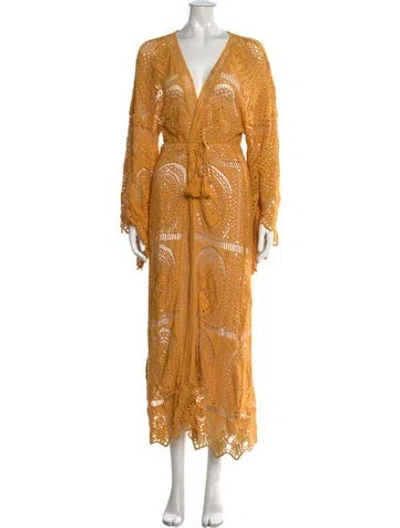 Pre-owned Jen's Pirate Booty Lace Pattern V-neck Tunic In Yellow