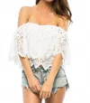 Jen's Pirate Booty Off The Shoulder Eyelet Crop Top In White In White