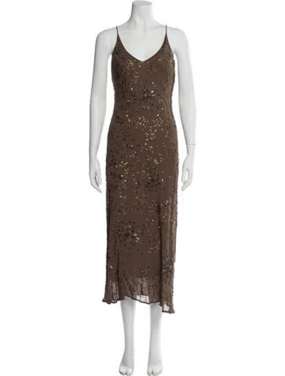 Pre-owned Jen's Pirate Booty Printed Midi Length Dress In Brown