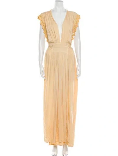 Pre-owned Jen's Pirate Booty V-neck Long Dress In Yellow