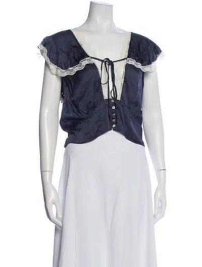Pre-owned Jen's Pirate Booty V-neck Short Sleeve Top In Blue