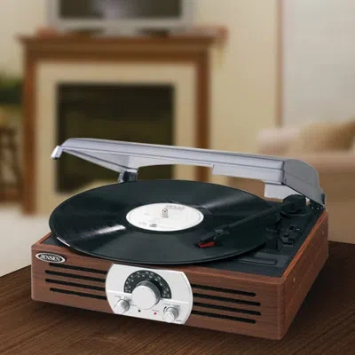 Jensen 3-speed Decorative Record Player With Am/fm Stereo Radio In Brown