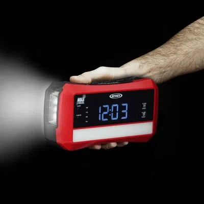 Jensen Digital Am/fm Weather Band Alarm Clock Radio With Noaa Weather Alert And Built In Flashlight In Black,red