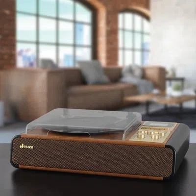 Jensen ® Jta-385 3-speed Belt-drive Manual Bluetooth® Turntable With Built-in Speakers, Cassette Player Rec In Brown;gold