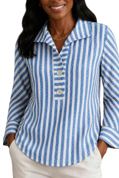 J'envie/eli Heiress Stripe Blouse In Turquoise/white In Blue