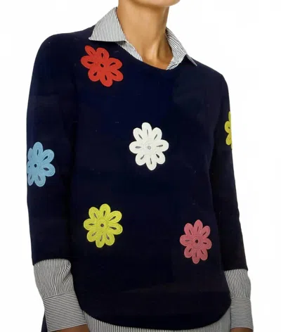 J'envie/eli Knit Sweater With Floral In Navy In Blue
