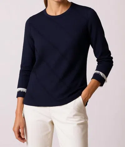 J'envie/eli Sorrento Fringe Top In Navy/white In Black